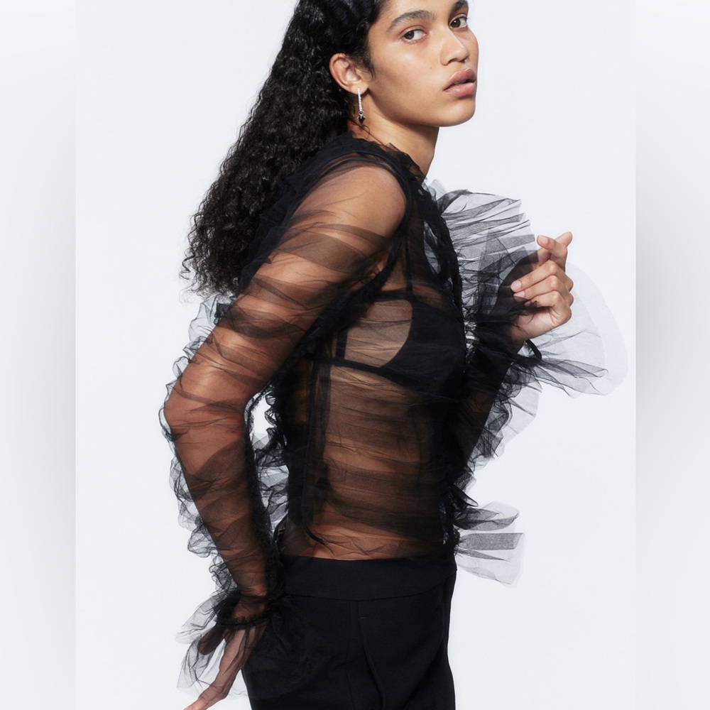 H&M Black Sheer Ruffle Blouse - Picture 3 of 16